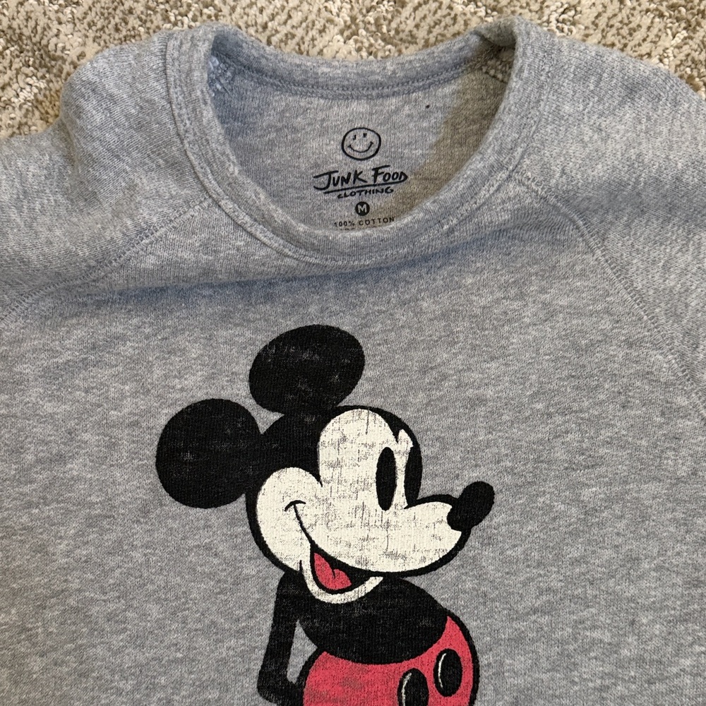 Junk Food Clothing x Disney Kids’ Mickey Raglan Fleece Heather Grey Sweatshirt—S - Picture 5 of 11